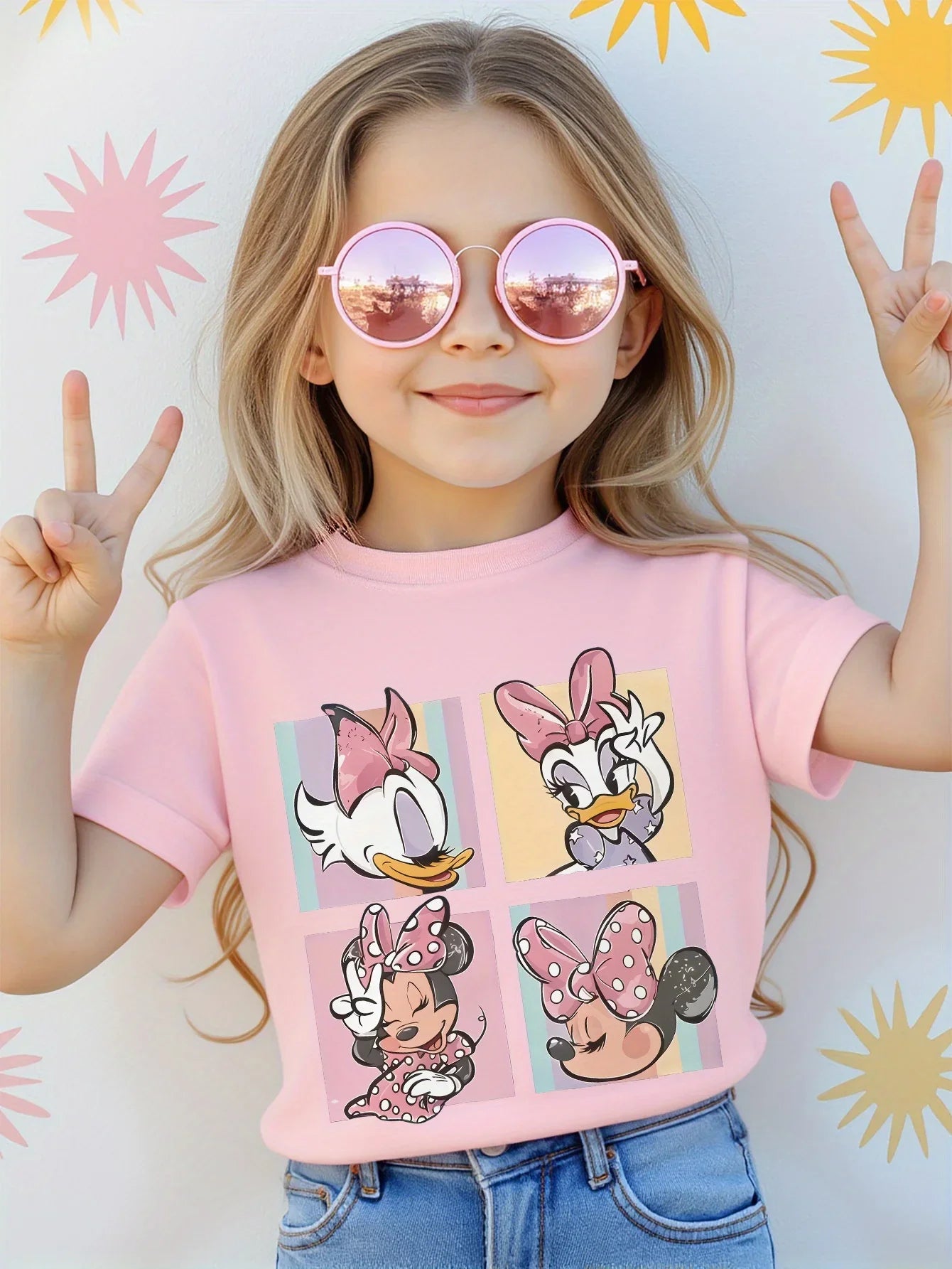 Disney Daisy Minnie Mouse Pattern Printed 100% Cotton T-Shirt for Boys, Girls, Children - Soft and Comfortable Short-Sleeved Top