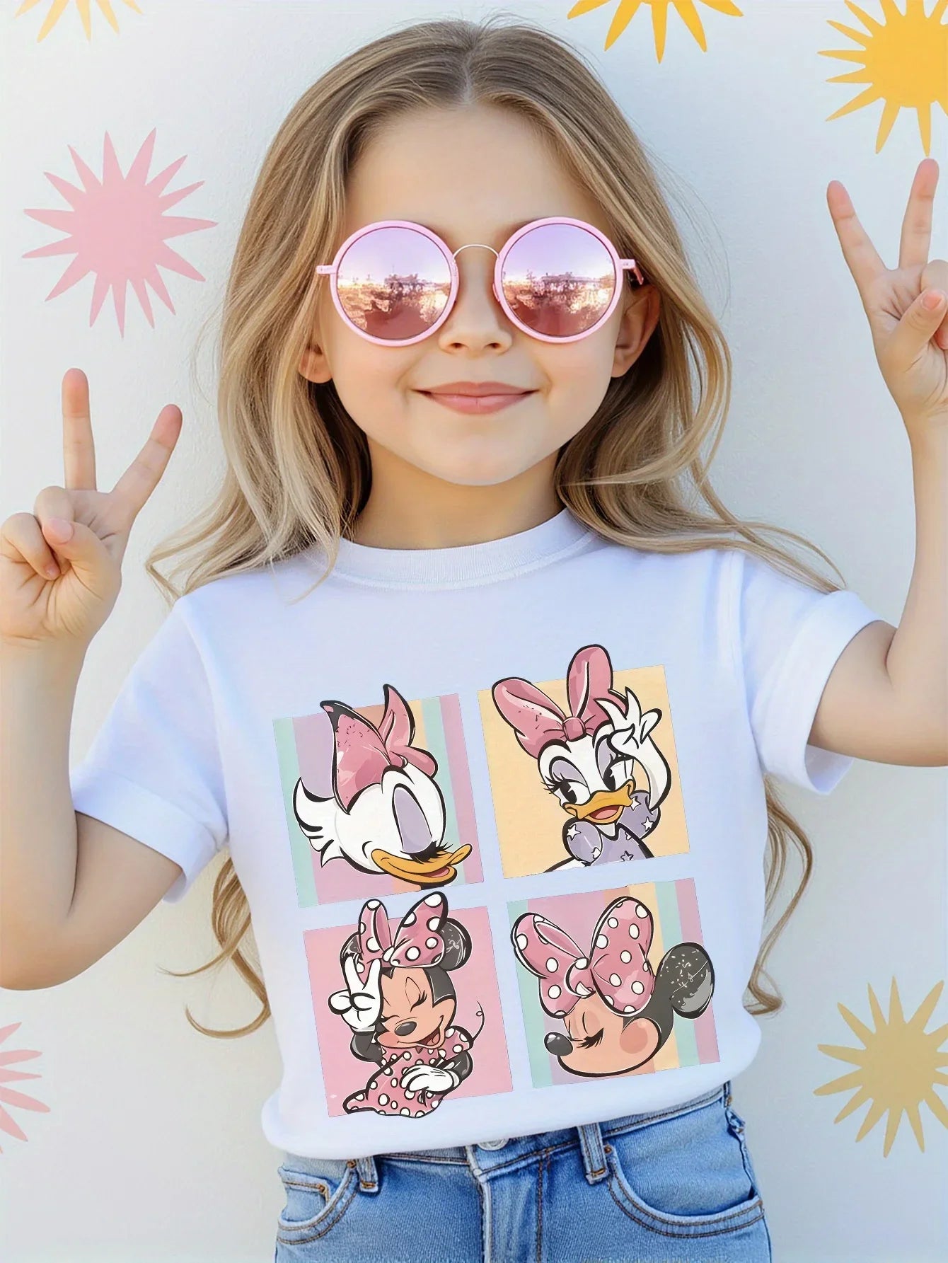 Disney Daisy Minnie Mouse Pattern Printed 100% Cotton T-Shirt for Boys, Girls, Children - Soft and Comfortable Short-Sleeved Top
