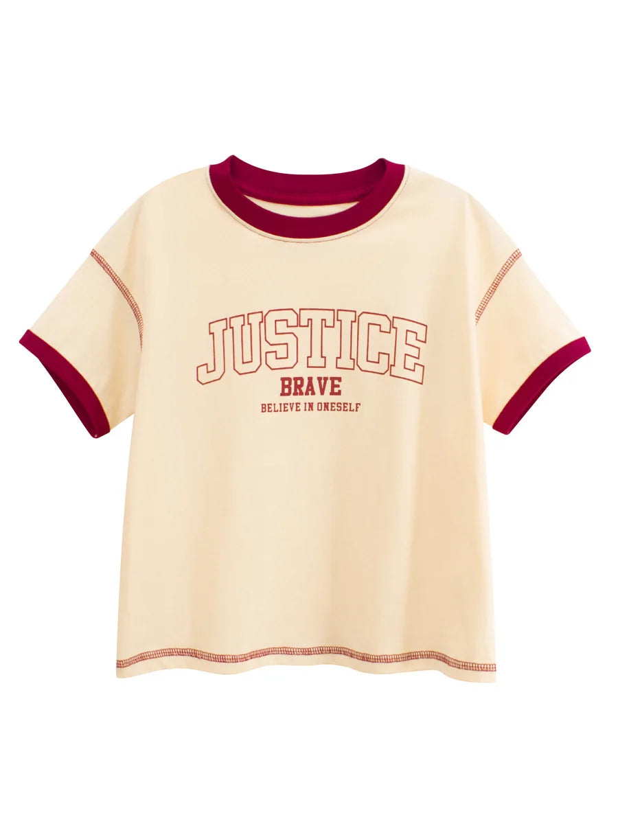 Summer New Boys' Cotton Short Sleeve, Minimalist Letter Print Boys' T-Shirt