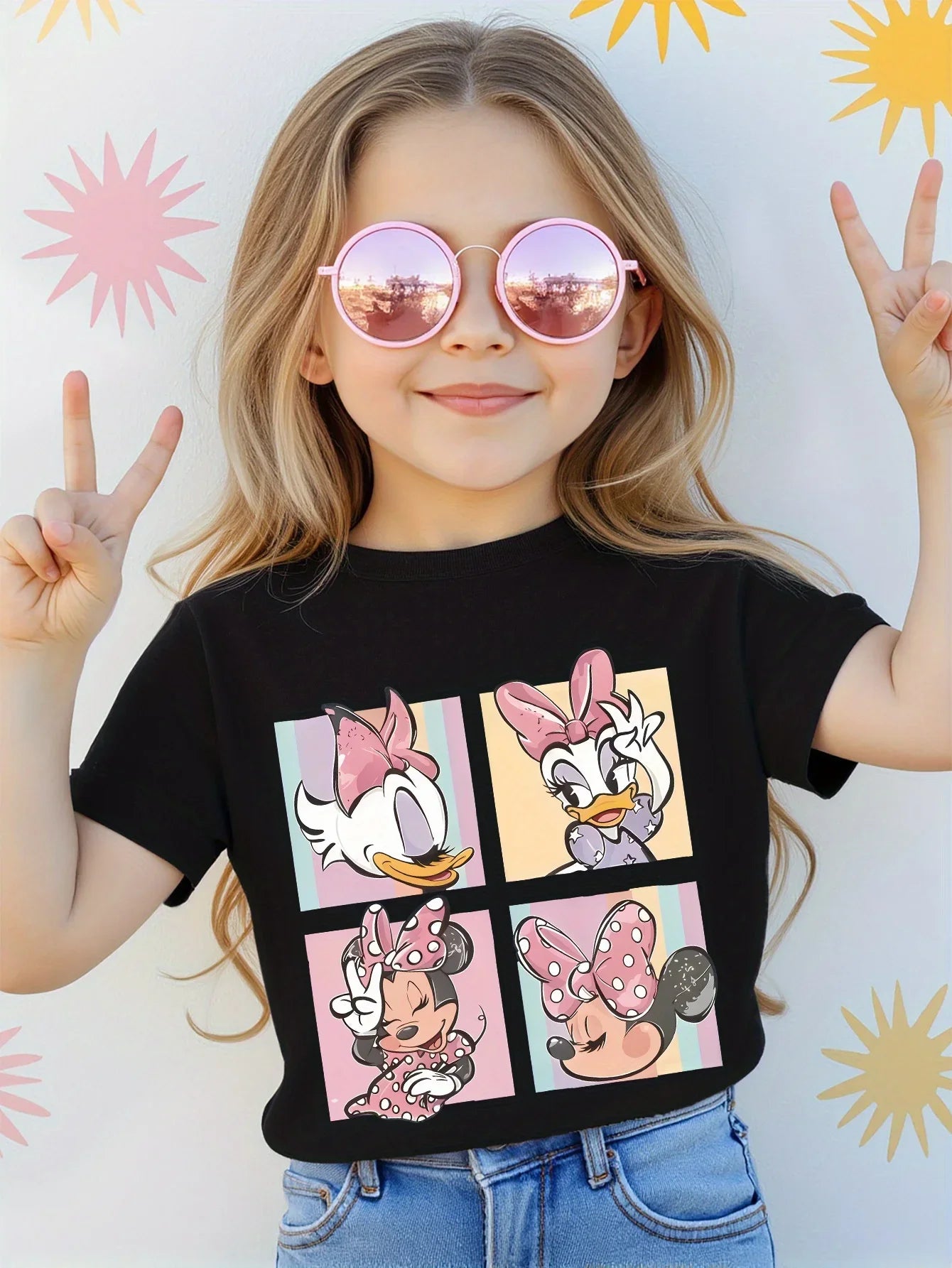 Disney Daisy Minnie Mouse Pattern Printed 100% Cotton T-Shirt for Boys, Girls, Children - Soft and Comfortable Short-Sleeved Top