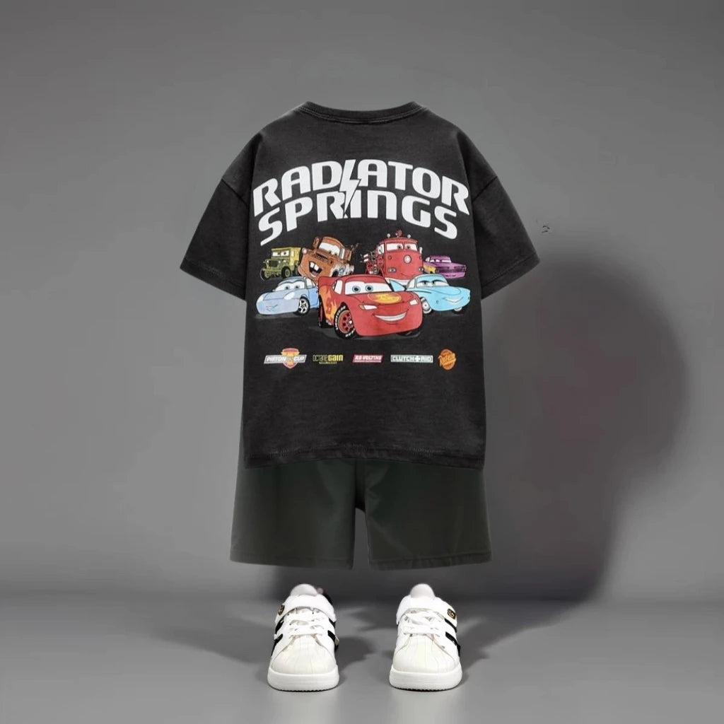 Cartoon Car Fashion Children Short Sleeve Suit Baby Boys Clothes Summer Tracksuit T-shirt + Shorts Kids 2 Piece Set Casual Suit